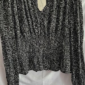 Sundance Black and White Floral Blouse